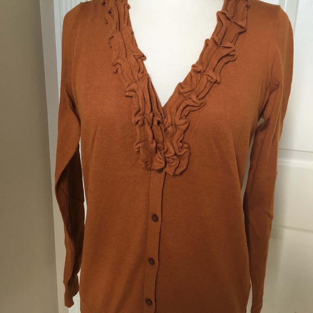 Talbots S rust cardigan wool blend